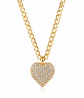 Stylish 14K gold-plated Cuban chain featuring a heart pendant adorned with sparkling white